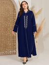 Najma plus Size Long Sleeve Hooded Dress with Embroidered Pattern