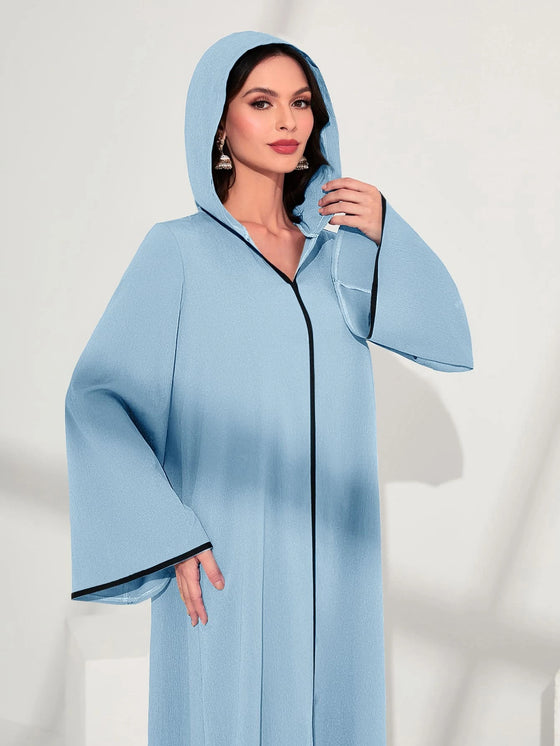 Najma Contrast Piping Trumpet Sleeve Hooded Dress