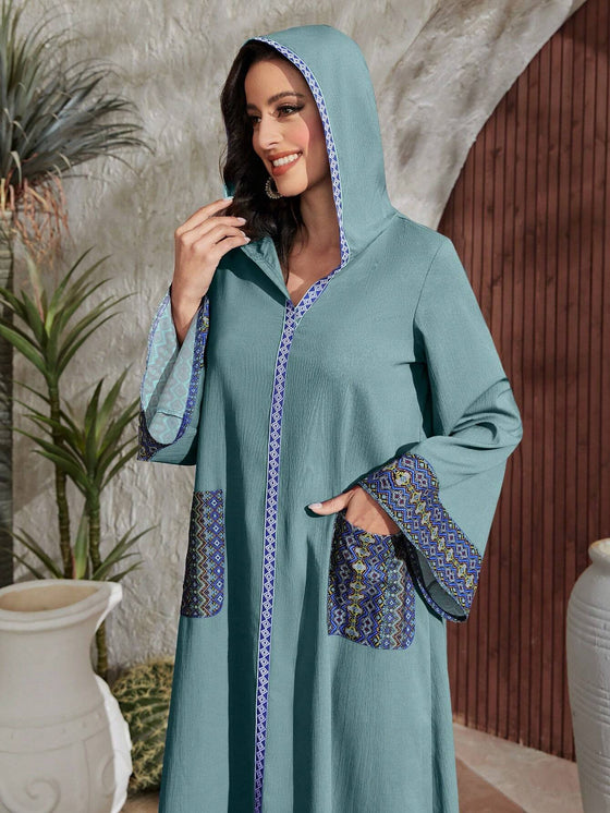 Najma Geo Print Hooded Tunic Dress