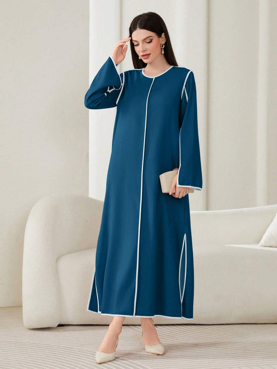 Mulvari Women'S round Neck Long Sleeve Dress, Modest Inner Slip Abaya Dress