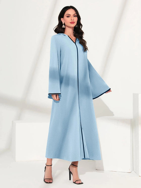 Najma Contrast Piping Trumpet Sleeve Hooded Dress