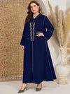 Najma plus Size Long Sleeve Hooded Dress with Embroidered Pattern