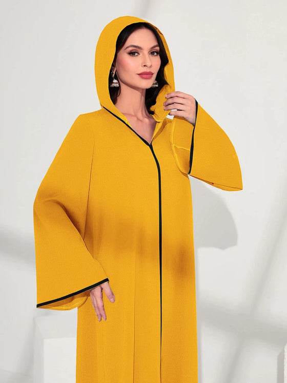 Najma Contrast Piping Trumpet Sleeve Hooded Dress