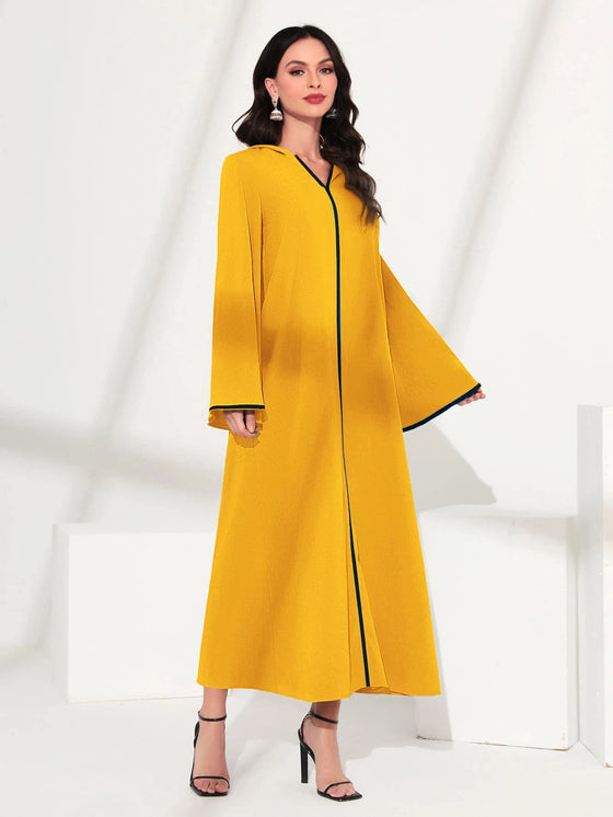 Najma Contrast Piping Trumpet Sleeve Hooded Dress