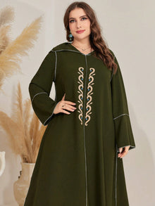  Najma plus Size Long Sleeve Hooded Dress with Embroidered Pattern