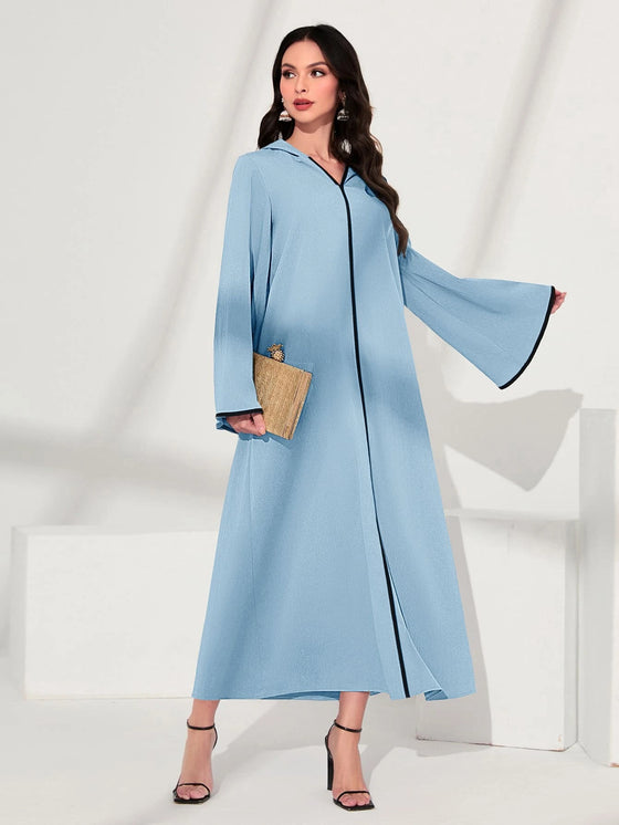 Najma Contrast Piping Trumpet Sleeve Hooded Dress