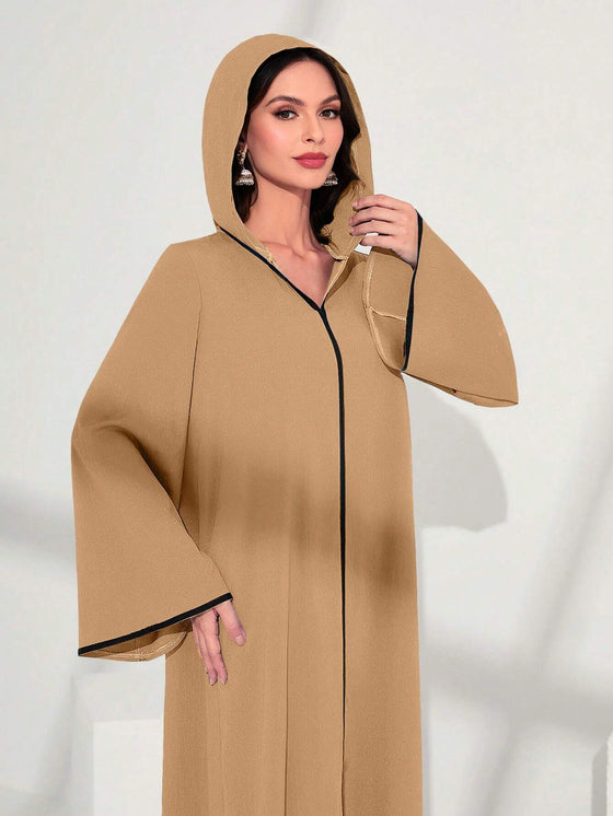 Najma Contrast Piping Trumpet Sleeve Hooded Dress