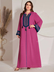  Plus Size Arabian Hooded Long Sleeve Fringed Dress