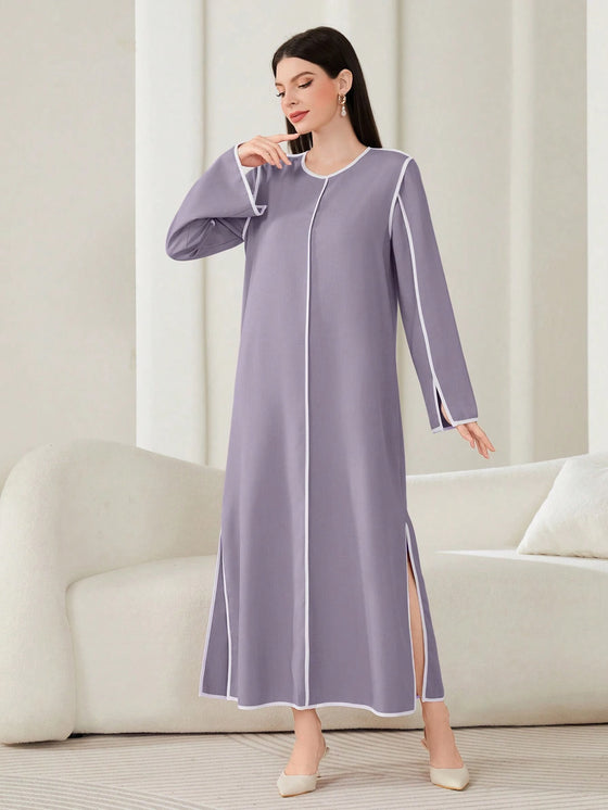 Mulvari Women'S round Neck Long Sleeve Dress, Modest Inner Slip Abaya Dress