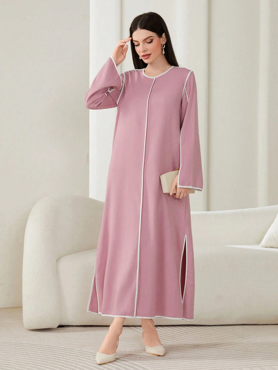 Mulvari Women'S round Neck Long Sleeve Dress, Modest Inner Slip Abaya Dress