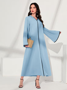  Najma Contrast Piping Trumpet Sleeve Hooded Dress