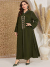 Najma plus Size Long Sleeve Hooded Dress with Embroidered Pattern