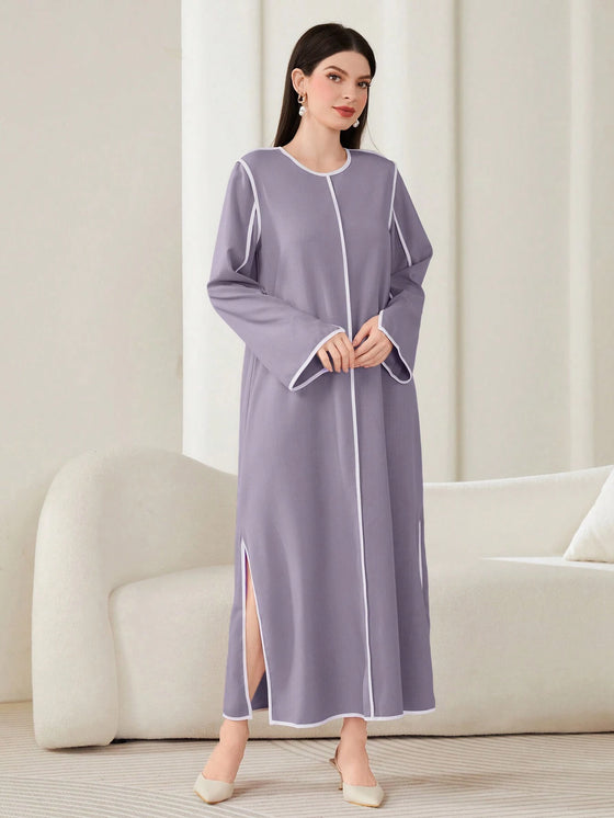 Mulvari Women'S round Neck Long Sleeve Dress, Modest Inner Slip Abaya Dress