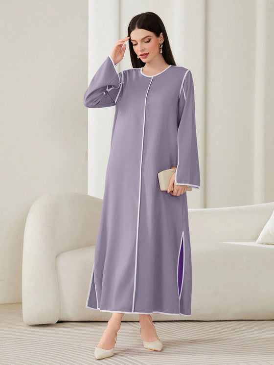 Mulvari Women'S round Neck Long Sleeve Dress, Modest Inner Slip Abaya Dress